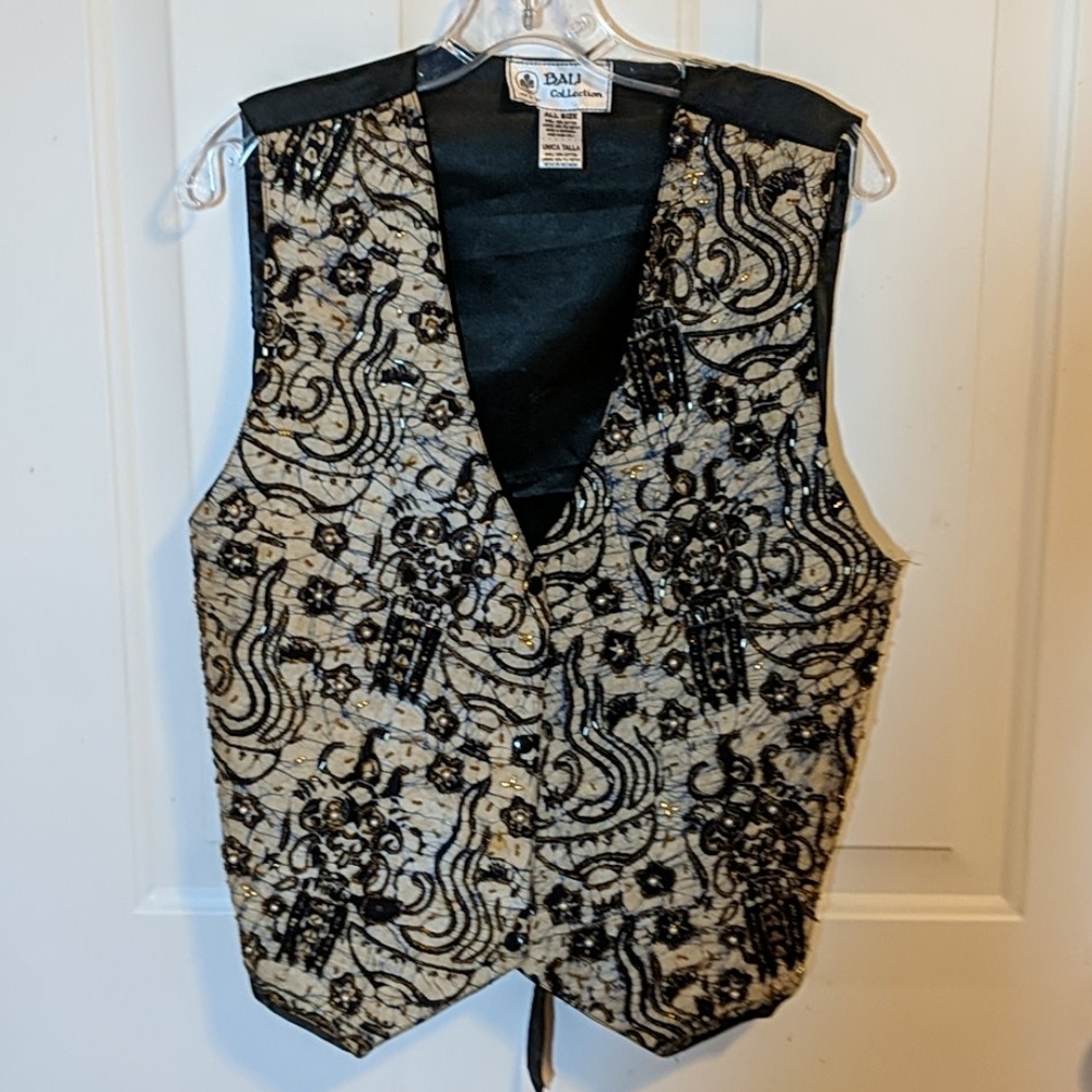 Bali beaded batik look, one size, vest, AS IS